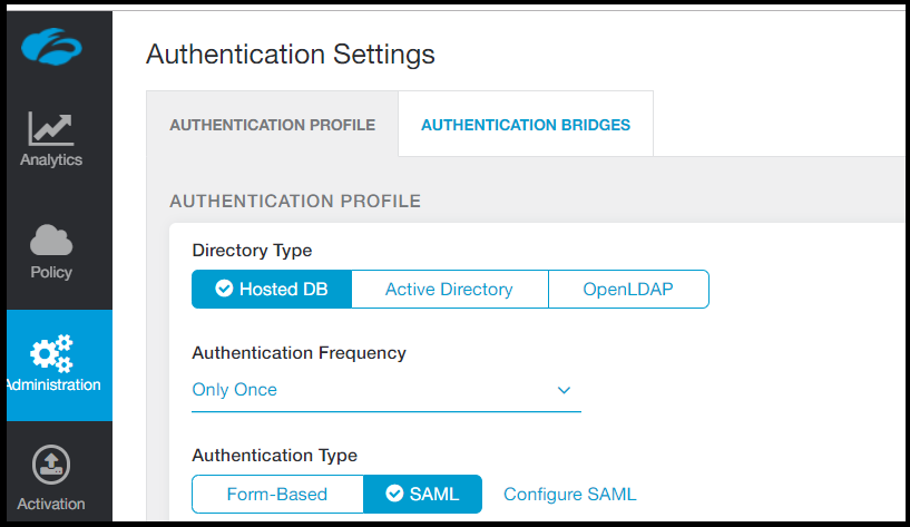 Screenshot of Zscaler Three Authentication Settings.