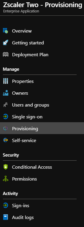 Screenshot of Zscaler Two Provisioning.