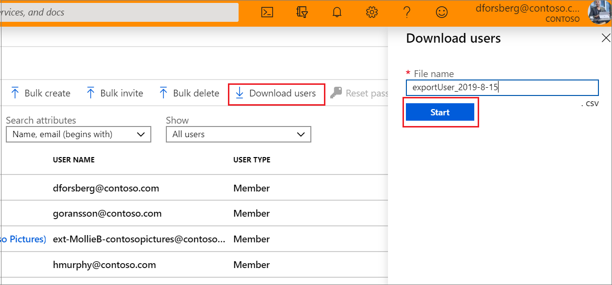 Screenshot of selecting where you want to list the users you want to download.