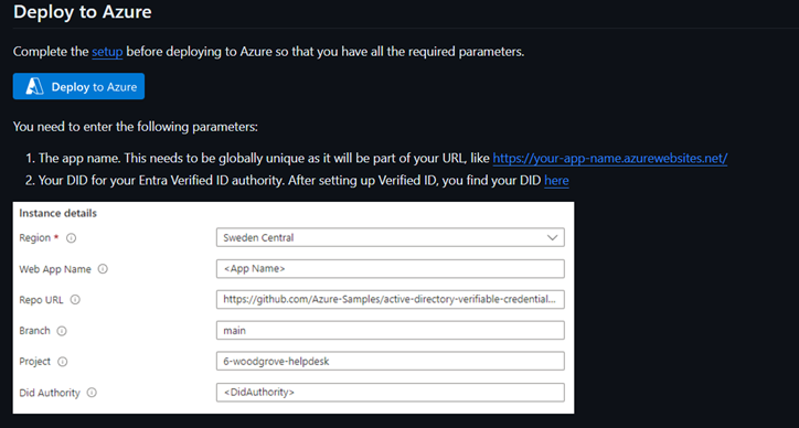 Screenshot of Deploy to Azure using ARM template.