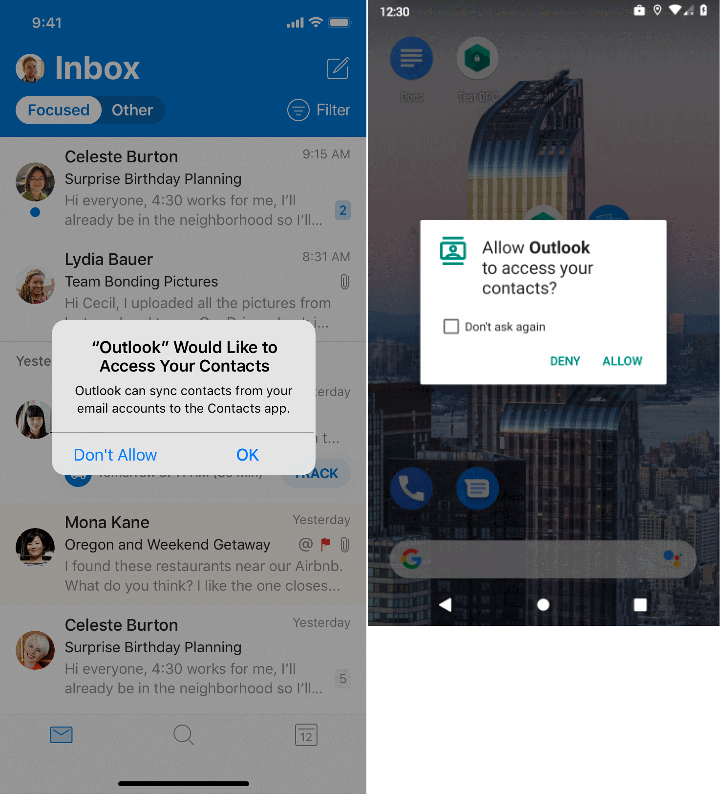 User is prompted for access to contacts.