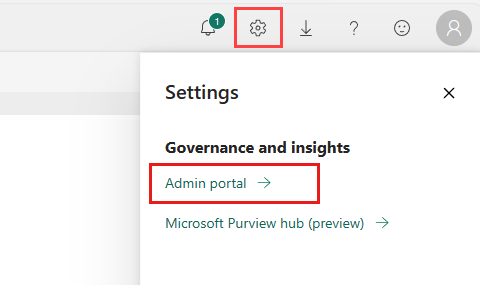 Screenshot of the Admin portal option on the Fabric settings menu.