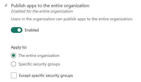 Screenshot of Publish app to organization.