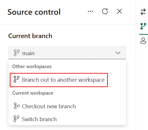 Screenshot of source control branch out option.