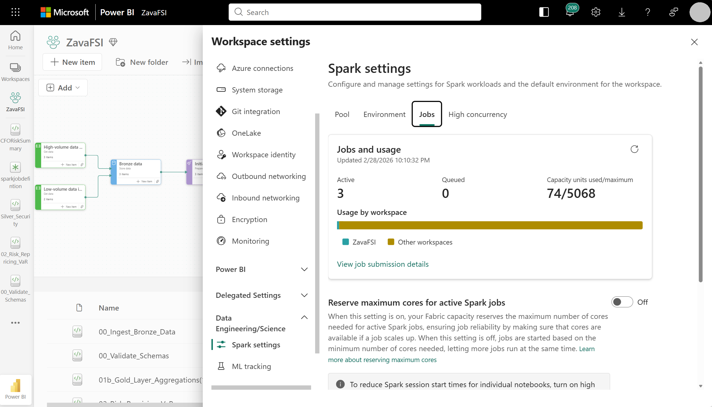 Screenshot showing the job monitoring view in workspace settings.