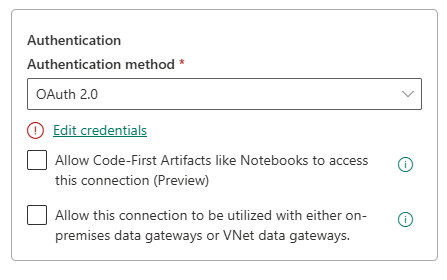 Screenshot showing that OAuth2 authentication method for Azure Data Lake Storage Gen2.