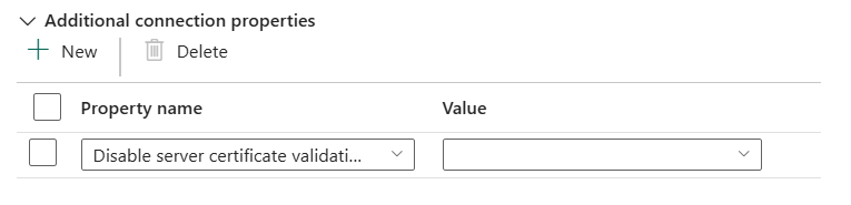 Screenshot showing additional connection properties for source.