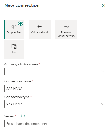 Screenshot showing how to set up a new SAP HANA connection.