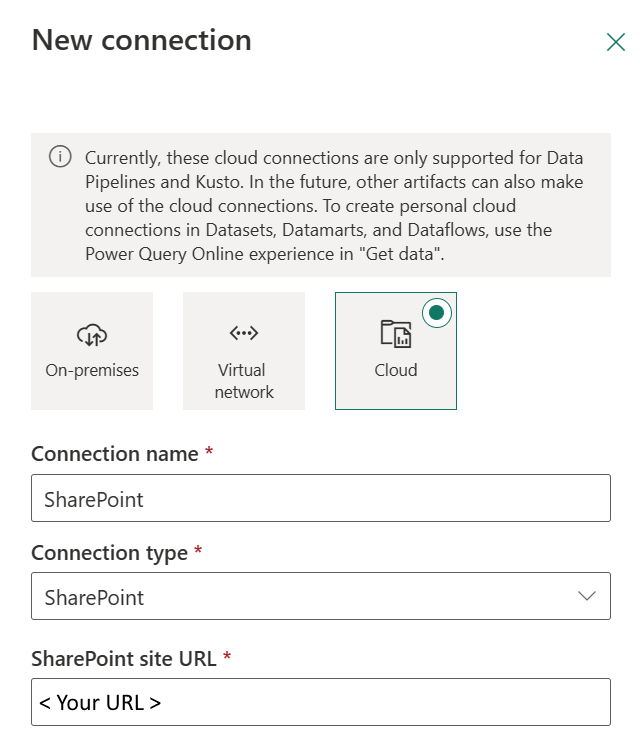 Screenshot showing how to set new connection.