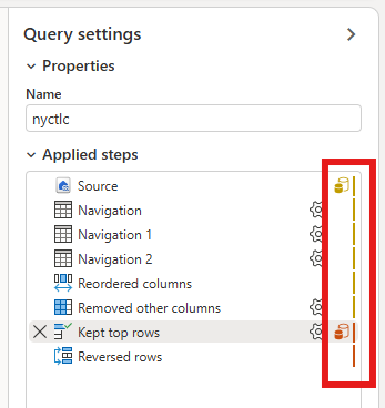Screenshot emphasizing the folding indicators in the Applied Steps pane.