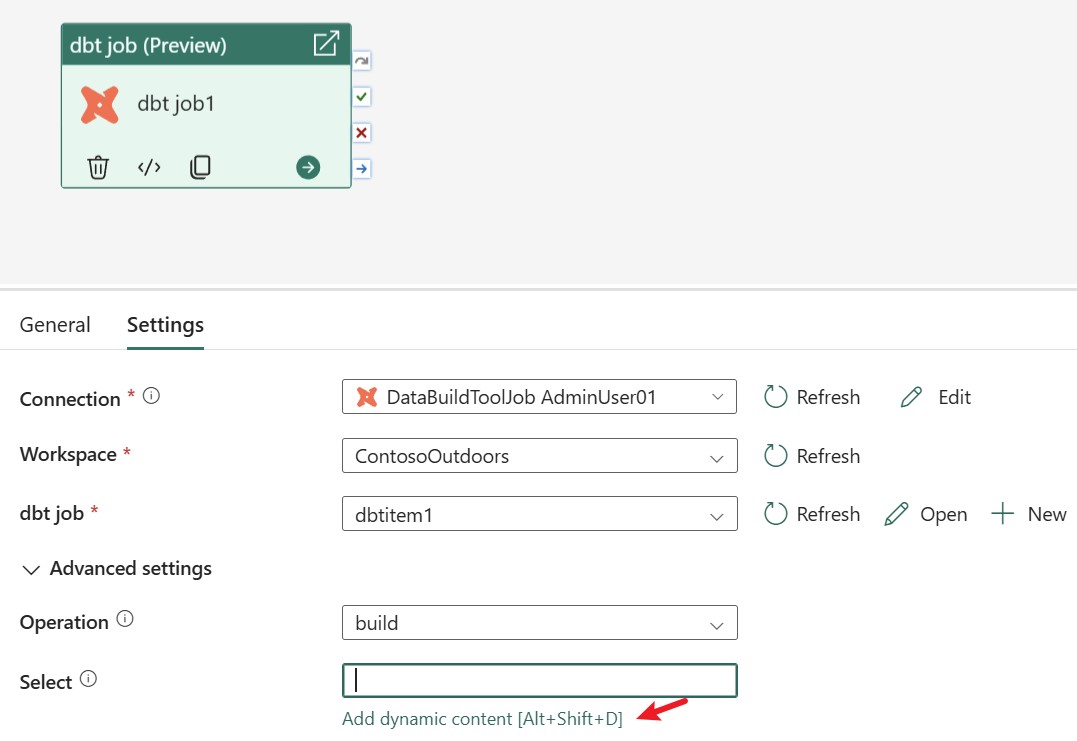 Screenshot showing the Add dynamic content pane with the Parameters tab.