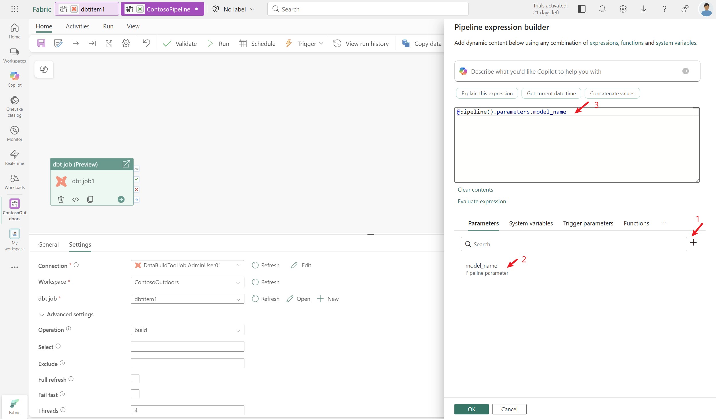 Screenshot showing the parameter inserted as the dynamic value for the Select field.