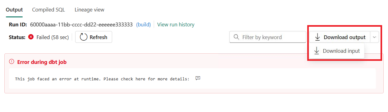 Screenshot of the drop-down button to download logs for offline analysis.