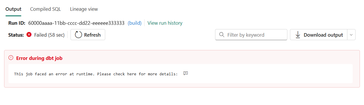 Screenshot of the error logs available for troubleshooting.