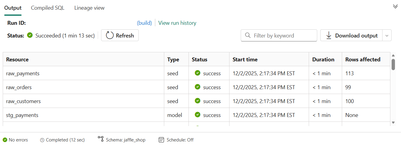 Screenshot showing a successful build command execution.