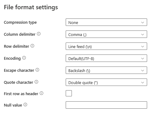 Screenshot showing destination file format settings.