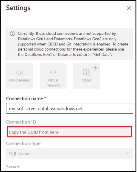 Screenshot of how to get Fabric Connection ID.