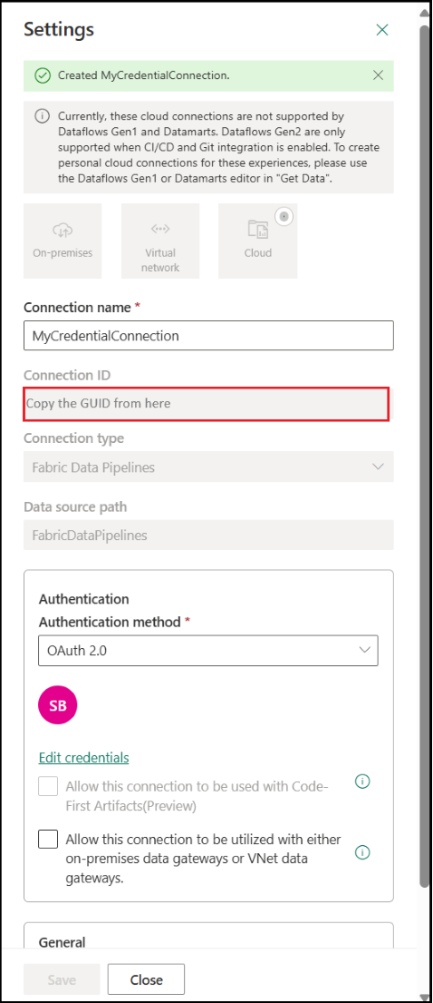 Screenshot of getting the connection ID to use in the resolution file.