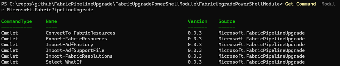 Screenshot of the module command output.