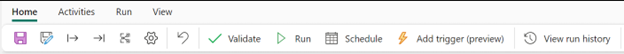 Screenshot of the Home tab of the pipeline editor with the Save button selected.