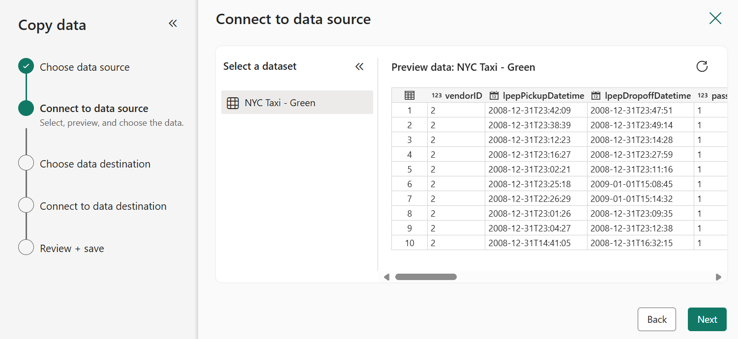 Screenshot showing a preview of sample data.