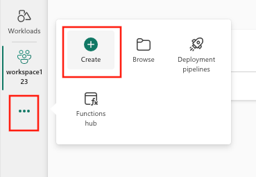 Screenshot of the Create button located in the vertical menu navigation.