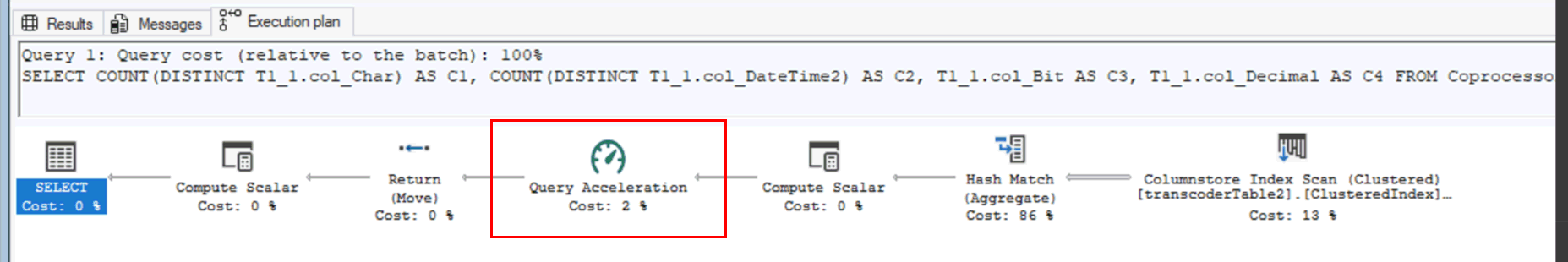 Screenshot of a sample query using the Query Accleration operator.