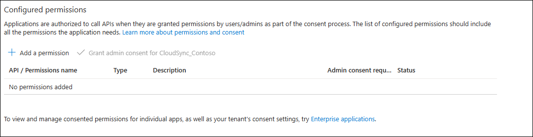 Screenshot of the API permissions.