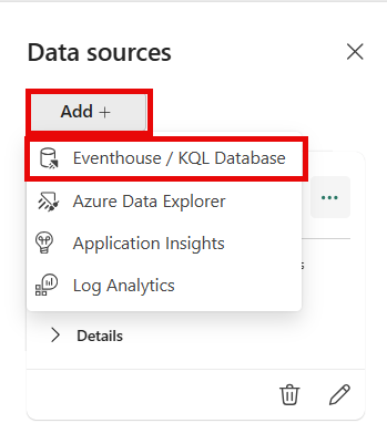Screenshot of the Add button in the Data Sources side pane.