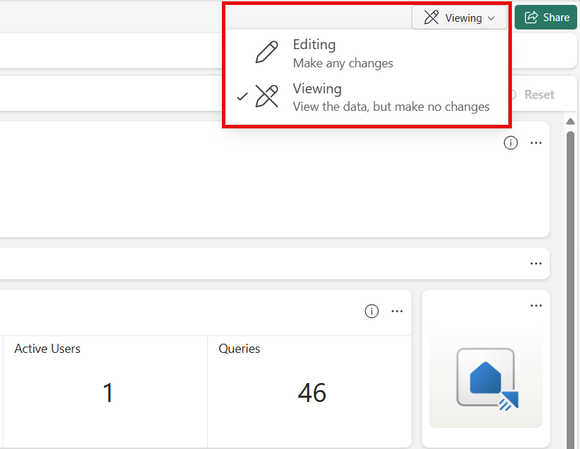 Screenshot of the Editing mode toggle in the Real-Time dashboard.