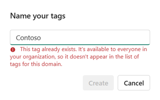 Screenshot showing the error that appears when a tag already exists.