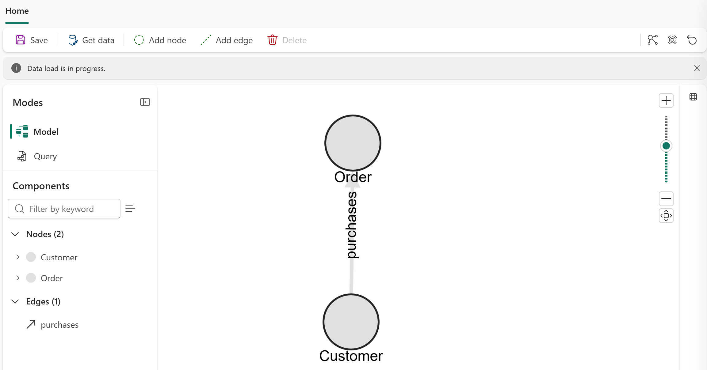 Screenshot showing the new edge between the two nodes on the canvas.