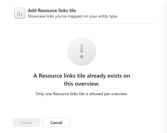 Screenshot of the message when a Resource links tile already exists.