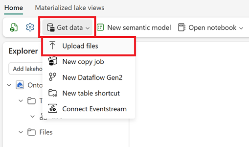 Screenshot of uploading files to the lakehouse.