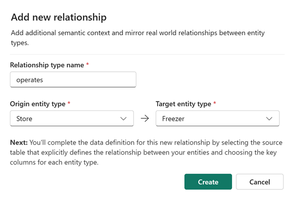 Screenshot of entering relationship type details.