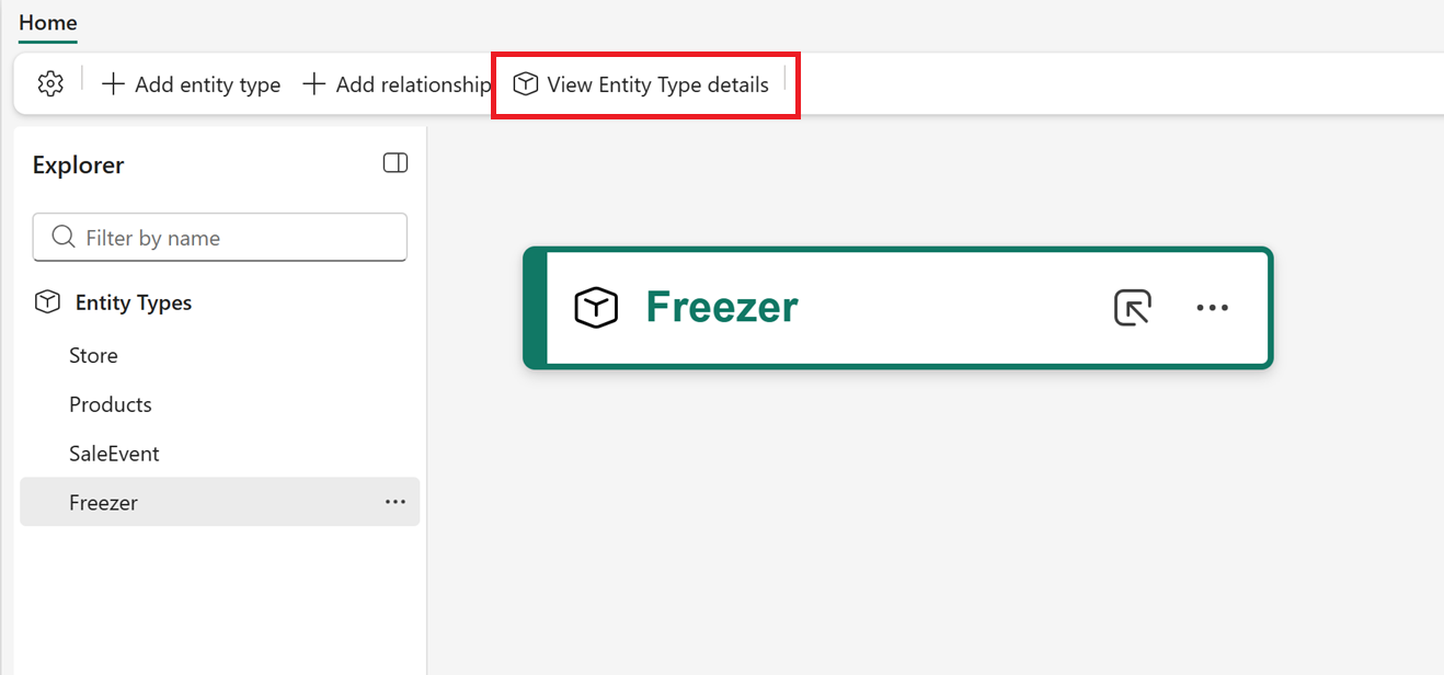 Screenshot of the button to view Freezer entity type details.