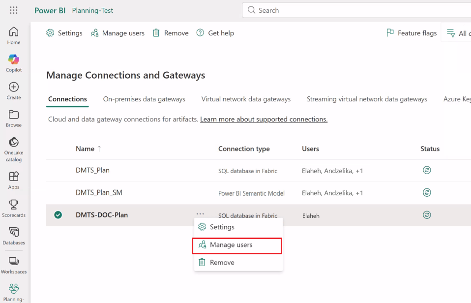 Screenshot of managing the users for a SQL database resource.