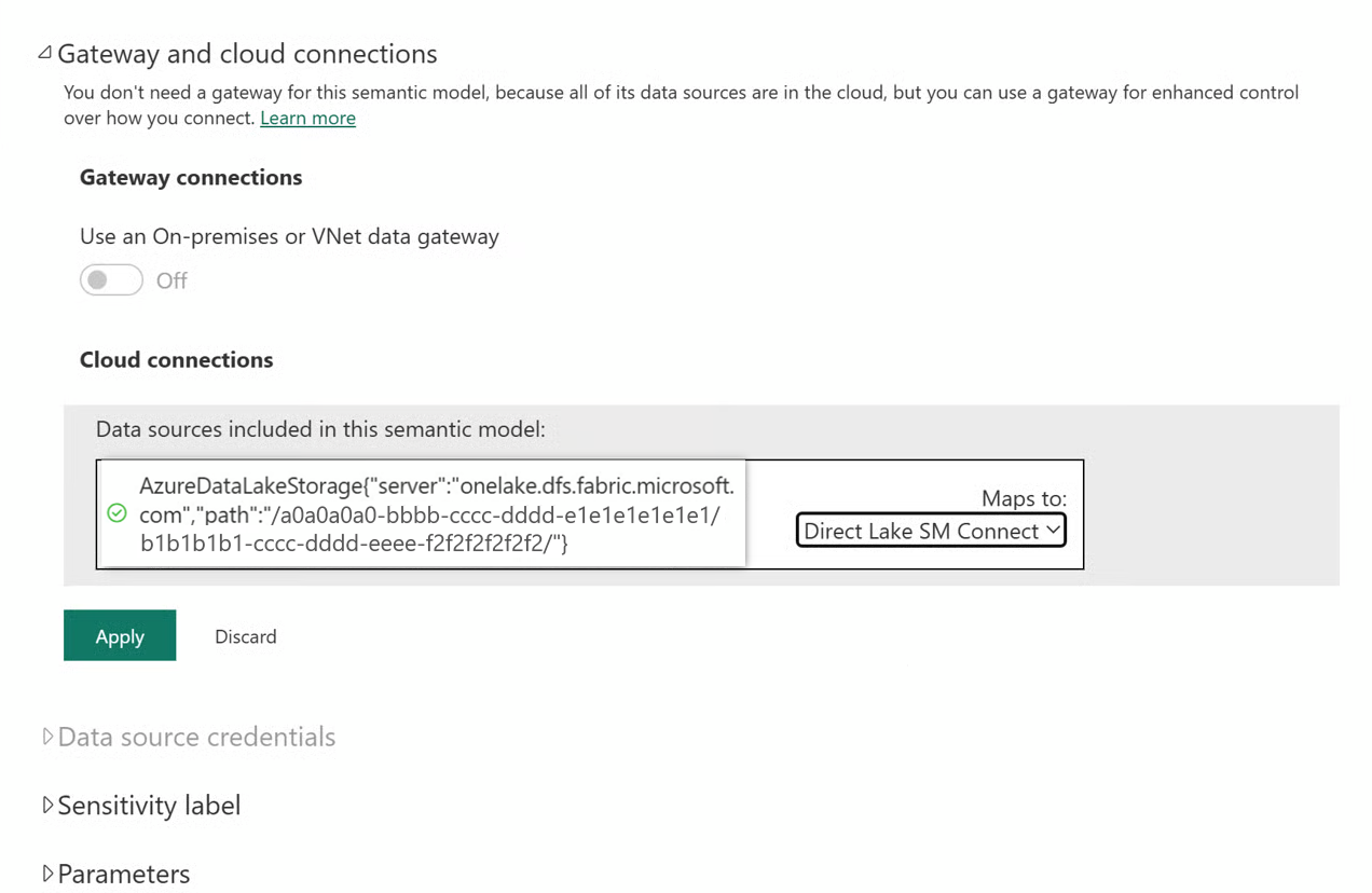 Screenshot of applying the created connection.