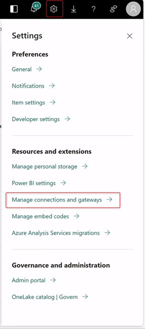 Screenshot of opening the settings for managing the connection gateways.