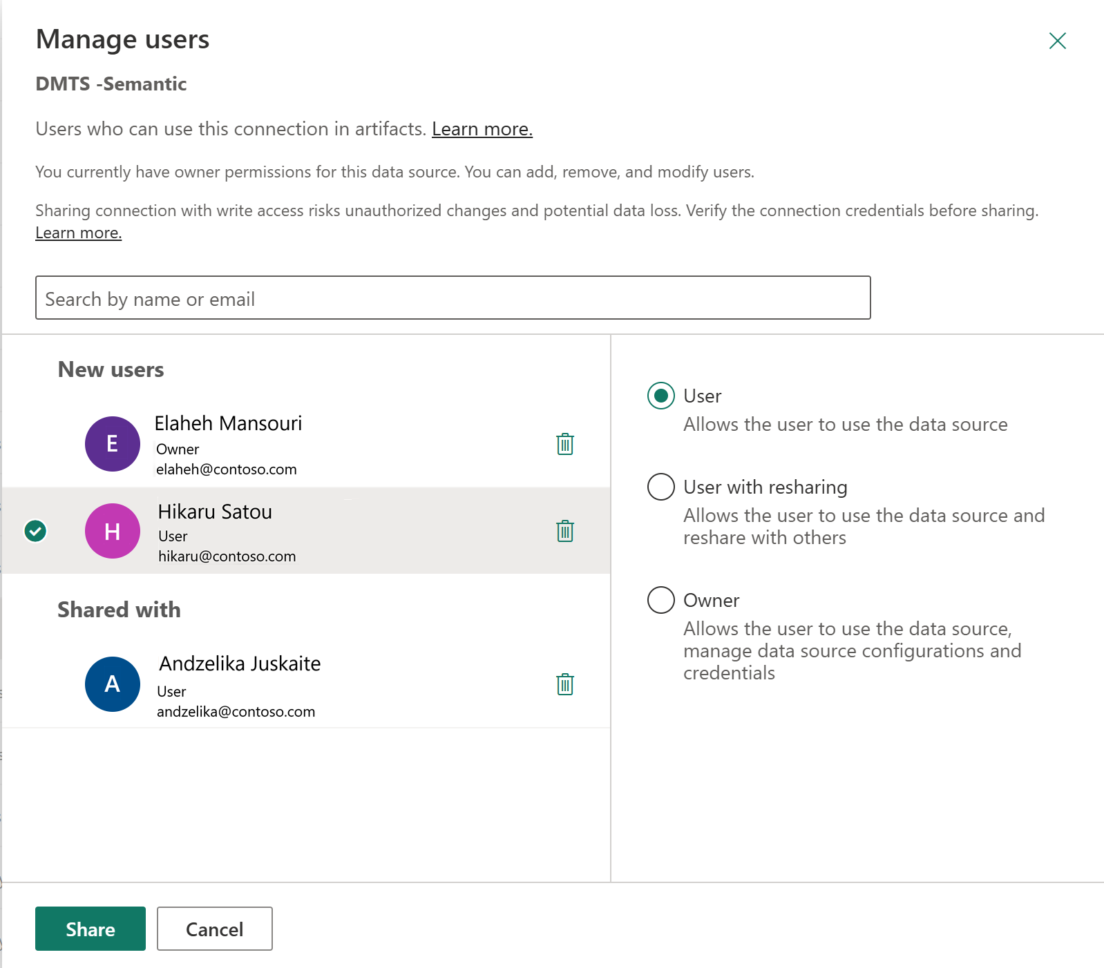 Screenshot of manage users settings.