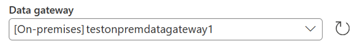 Screenshot showing where to select an on-premises data gateway during shortcut creation.