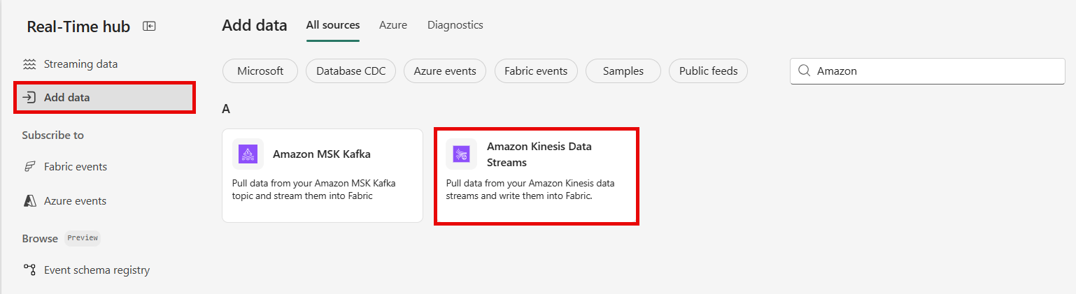 A screenshot of selecting Kinesis Data Streams.