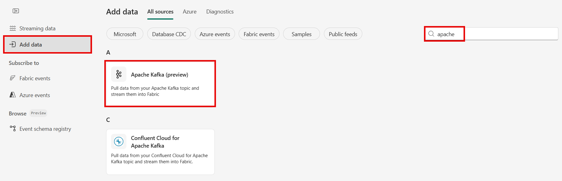 A screenshot of selecting Apache Kafka.