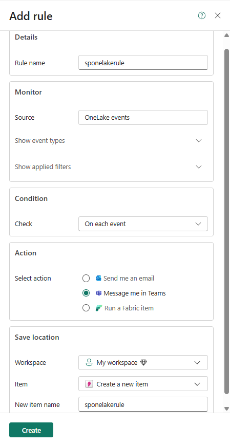 Screenshot that shows the Set alert page with all fields selected.