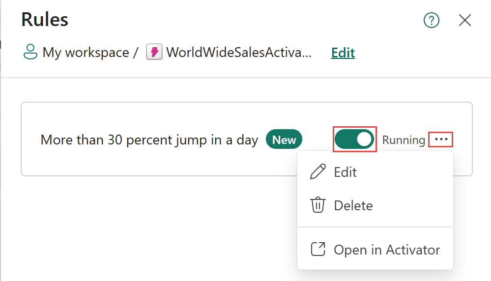Screenshot that shows the Rules pane with the list of rules.