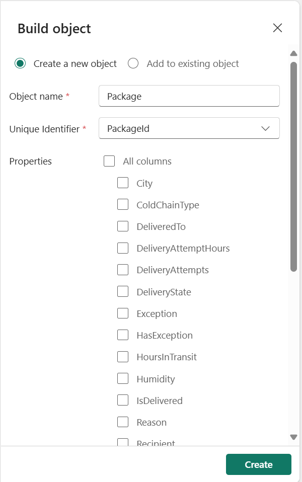 Screenshot of the Build object pane in Activator.
