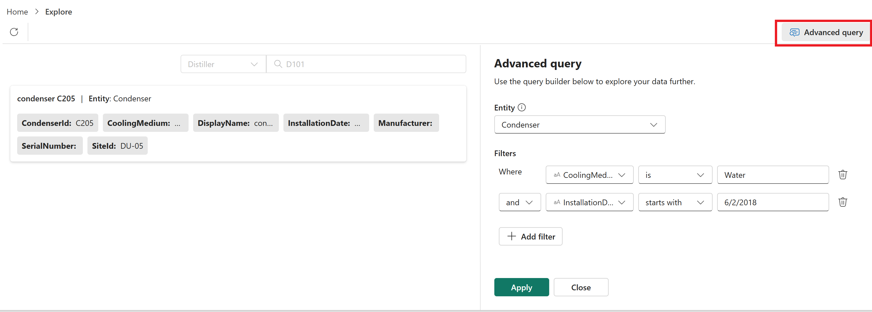 Screenshot showing advanced query result.