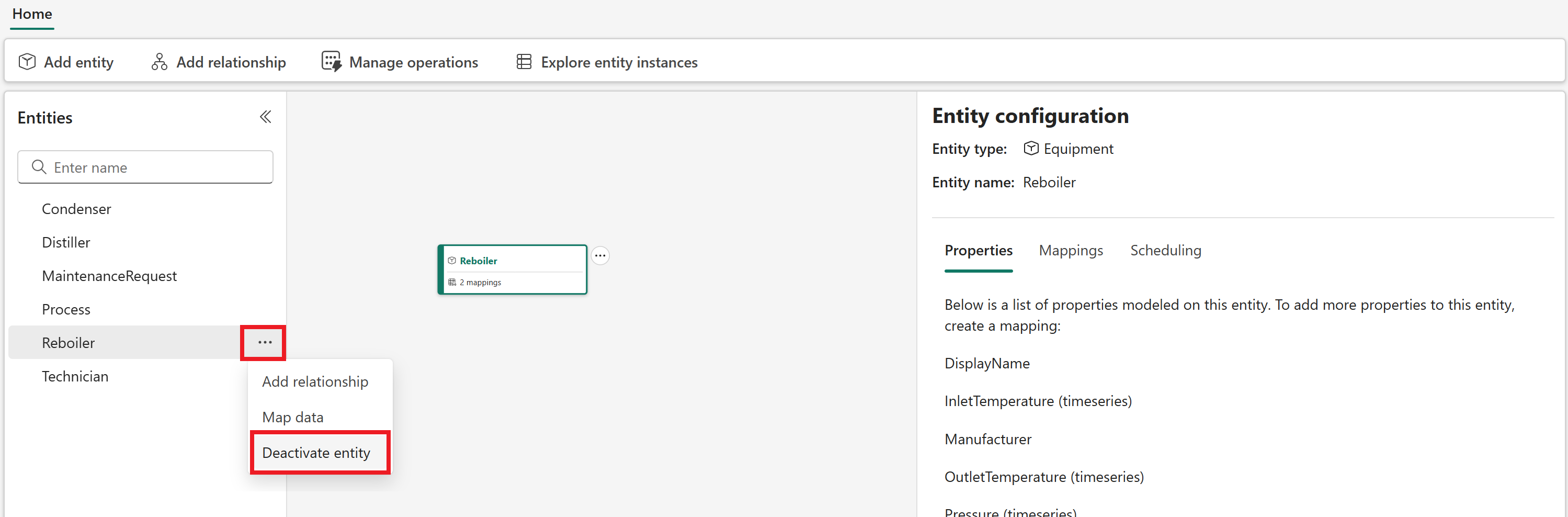 Screenshot showing how to deactivate an entity type.