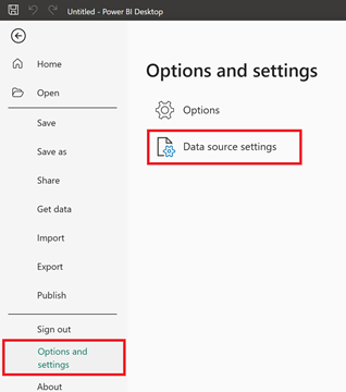 Screenshot showing the data source settings in Power BI.