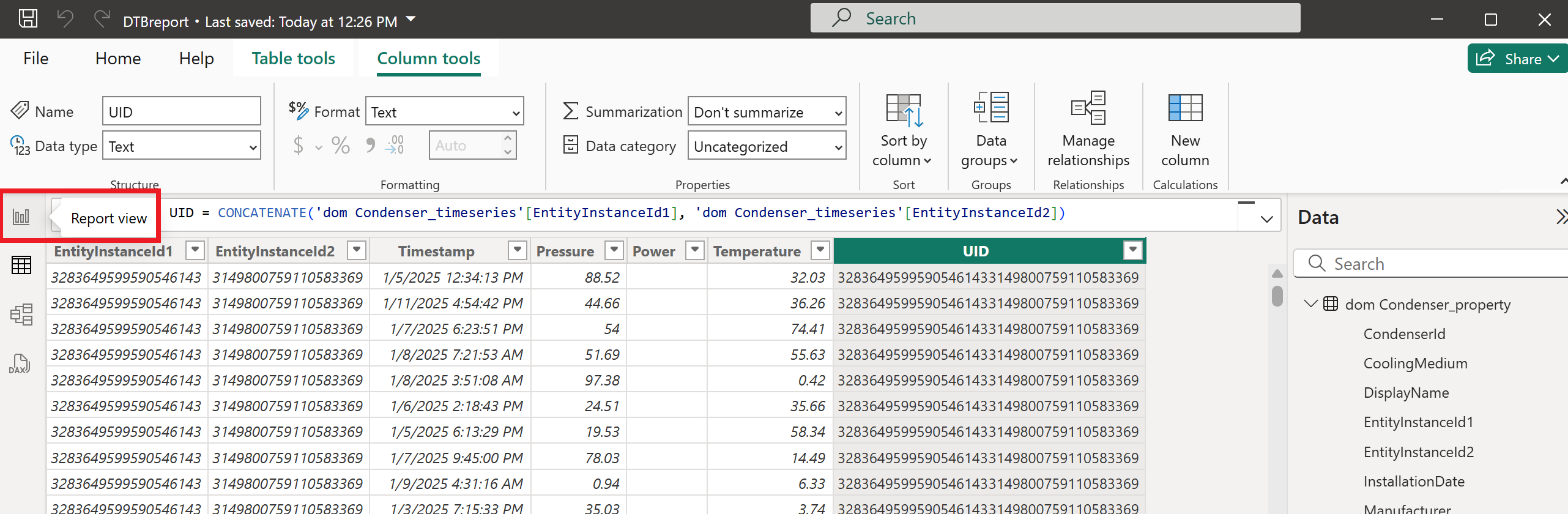 Screenshot of the report view.